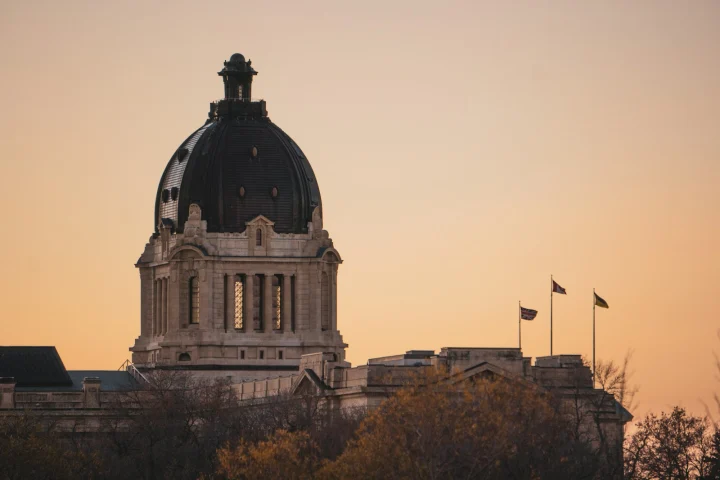 Saskatchewan Legislative Building in Regina at sunset